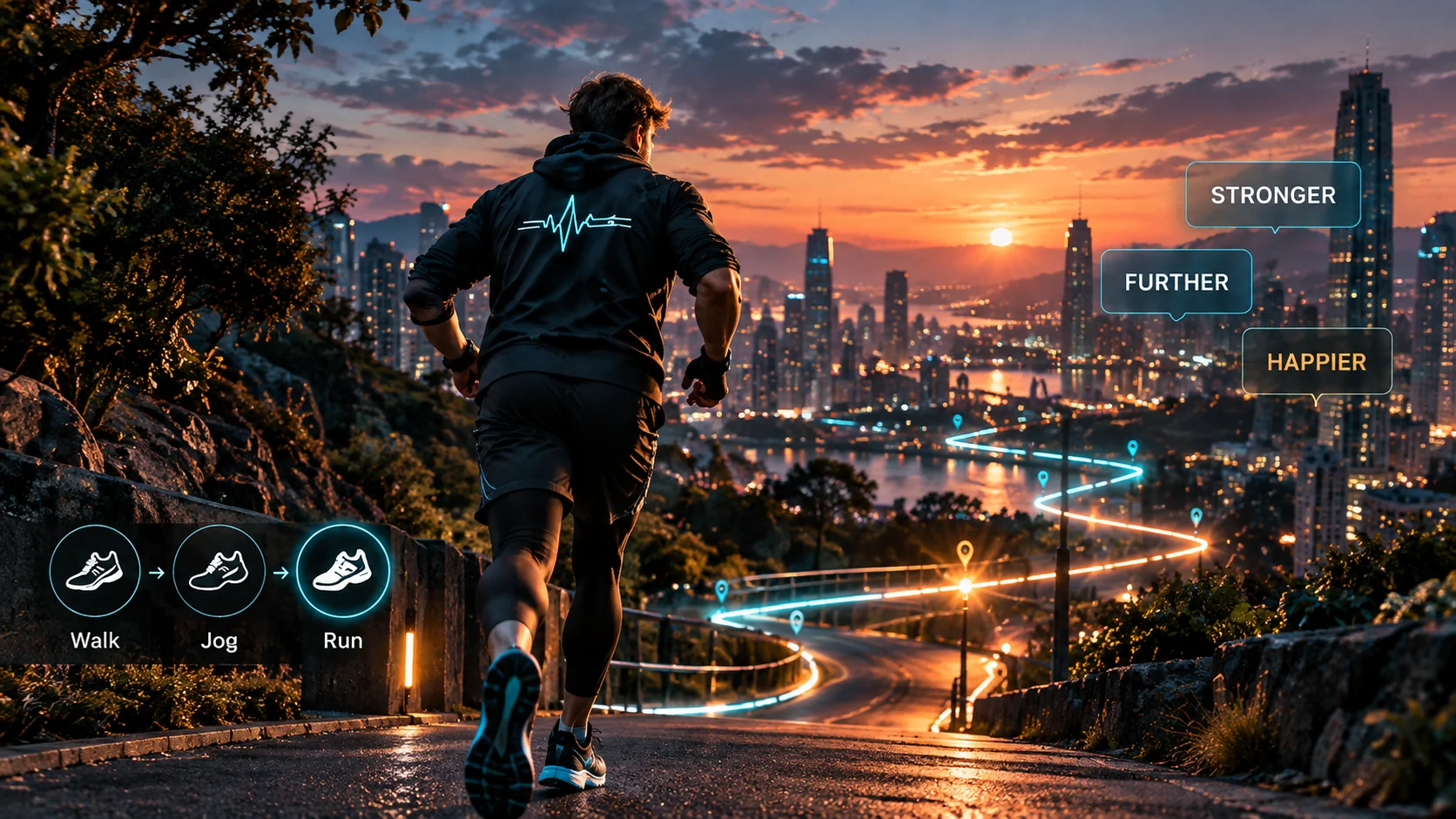 Runner progressing through an urban city route