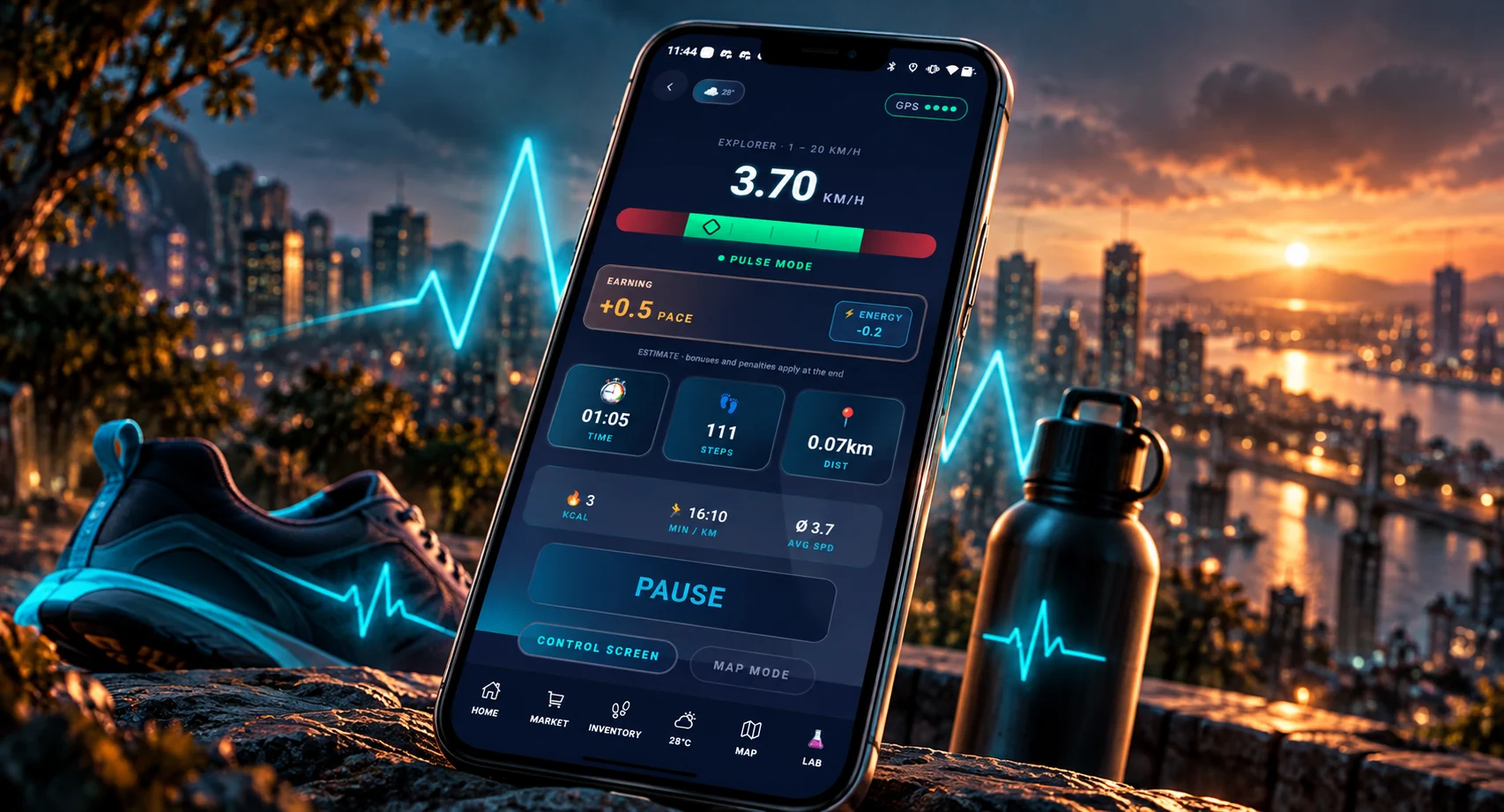 PULSE running app displayed on a smartphone